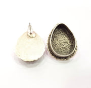 Earring Blank Base Settings Silver Resin Blank Cabochon Base inlay Blank Mountings Antique Silver Plated Brass (25x18mm blank) 1 Set  G14510
