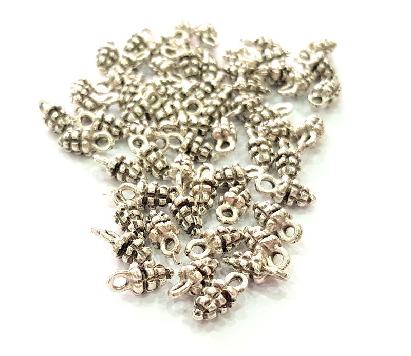 20 Pine Cone Charm Silver Charms Antique Silver Plated Metal (11x5mm) G14219