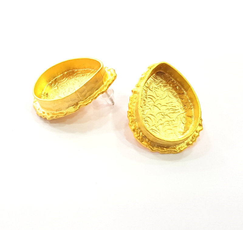 Earring Blank Base Settings Gold Resin Blank Cabochon Bases inlay Blank Mountings Gold Plated Brass (25x18mm blank) 1 Set  G14511