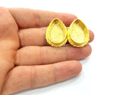 Earring Blank Base Settings Gold Resin Blank Cabochon Bases inlay Blank Mountings Gold Plated Brass (25x18mm blank) 1 Set  G14511