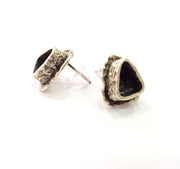 Earring Blank Base Settings Silver Resin Blank Cabochon Base inlay Blank Mountings Antique Silver Plated Brass (9x7mm blank) 1 Set  G14513