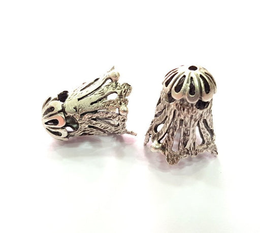 2 Silver Cone Findings Antique Silver Plated Brass  (21x18 mm)  G14224