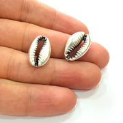 5 Cowrie Shell Charms Silver Charms Antique Silver Plated Metal (20x13mm) G14226