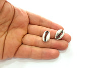 5 Cowrie Shell Charms Silver Charms Antique Silver Plated Metal (20x13mm) G14226