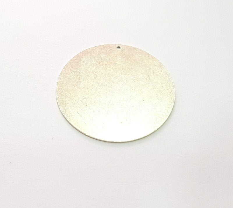 2 Round Charm Tag Charms Antique Silver Plated Brass (40mm) G14127