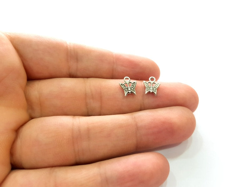40 Butterfly Charm Silver Charms Antique Silver Plated Metal (10x8mm) G14230