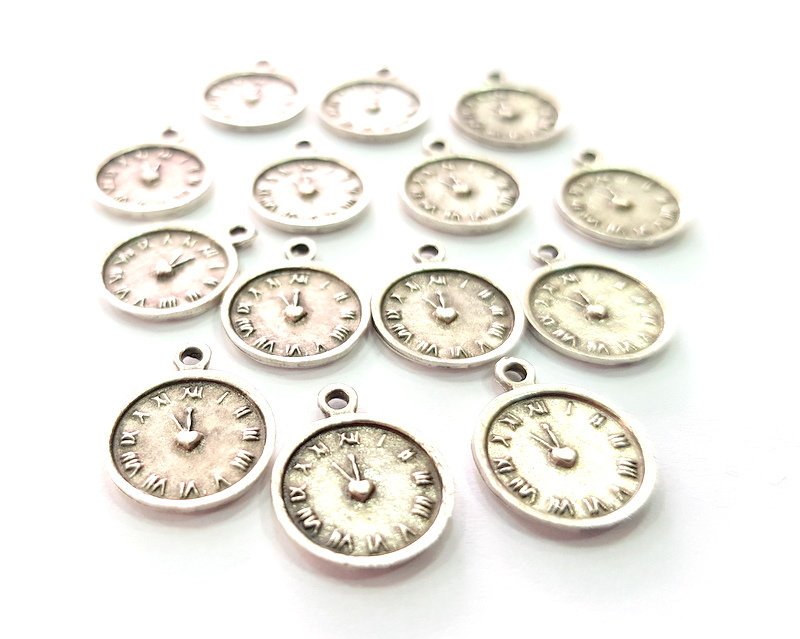 10 Clock Charm Silver Charms Antique Silver Plated Metal (16x12mm) G14231