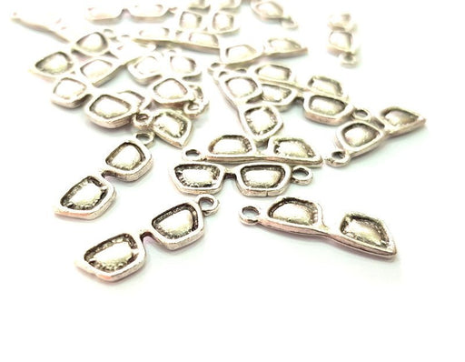 20 Glasses Charm Silver Charms Antique Silver Plated Metal (20x6mm) G14232