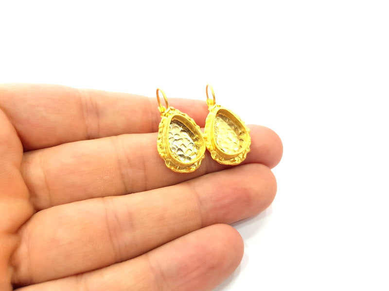 Earring Blank Base Settings Gold Resin Blank Cabochon Bases inlay Blank Mountings Gold Plated Brass (14x10mm blank) 1 Set  G14514