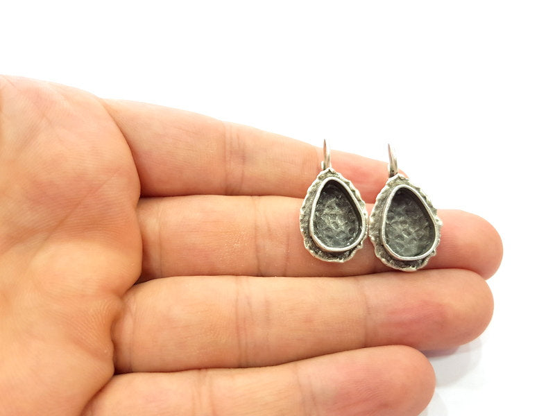 Earring Blank Base Settings Silver Resin Blank Cabochon Base inlay Blank Mountings Antique Silver Plated Brass (14x10mm blank) 1 Set  G14515