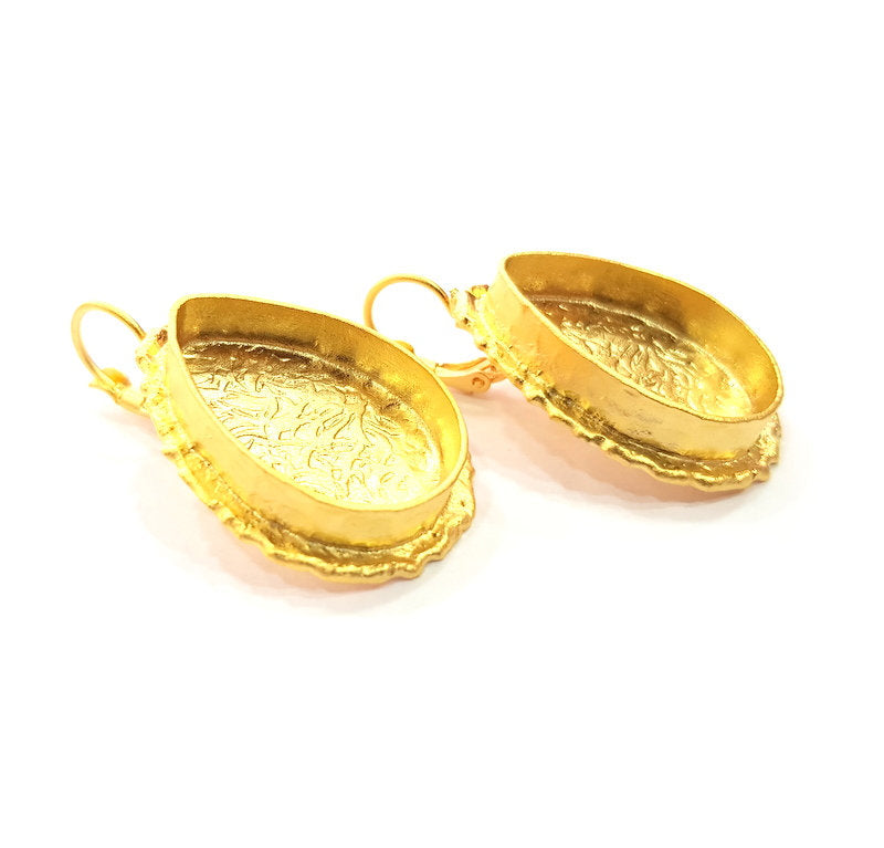 Earring Blank Base Settings Gold Resin Blank Cabochon Bases inlay Blank Mountings Gold Plated Brass (25x18mm blank) 1 Set  G14516