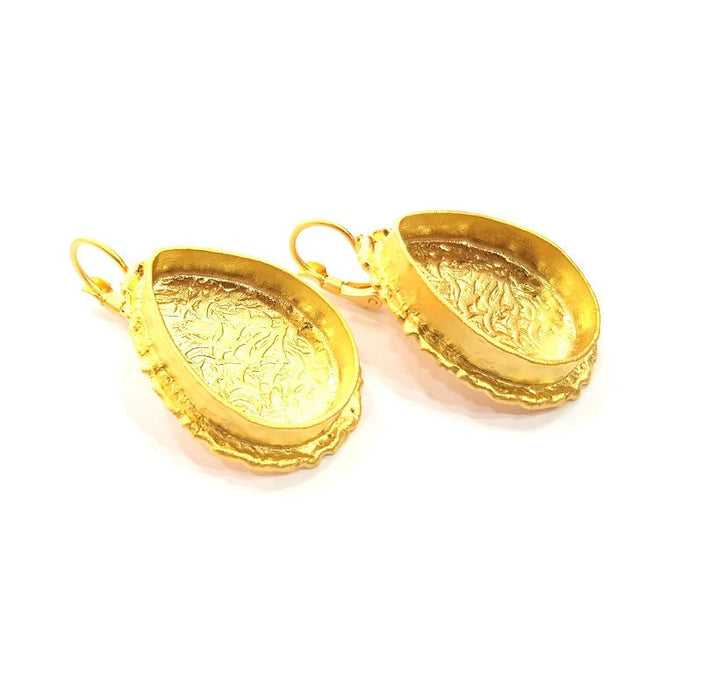 Earring Blank Base Settings Gold Resin Blank Cabochon Bases inlay Blank Mountings Gold Plated Brass (25x18mm blank) 1 Set  G14516