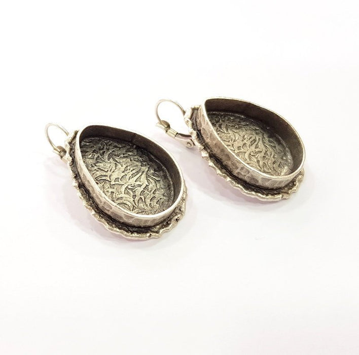 Earring Blank Base Settings Silver Resin Blank Cabochon Base inlay Blank Mountings Antique Silver Plated Brass (25x18mm blank) 1 Set  G14517