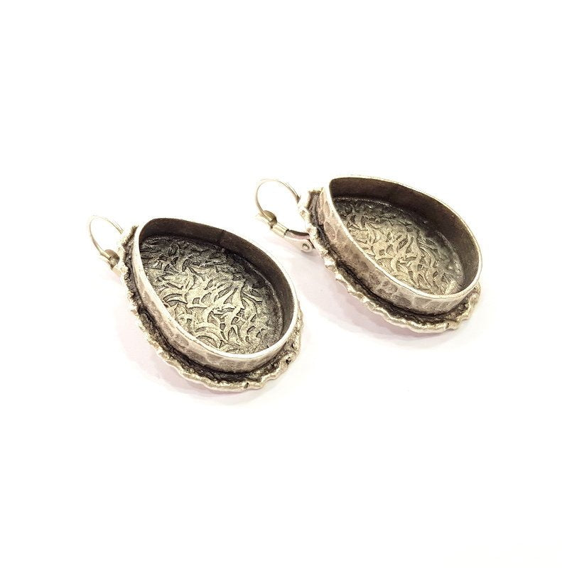 Earring Blank Base Settings Silver Resin Blank Cabochon Base inlay Blank Mountings Antique Silver Plated Brass (25x18mm blank) 1 Set  G14517