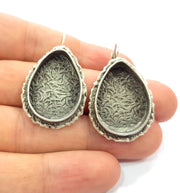 Earring Blank Base Settings Silver Resin Blank Cabochon Base inlay Blank Mountings Antique Silver Plated Brass (25x18mm blank) 1 Set  G14517