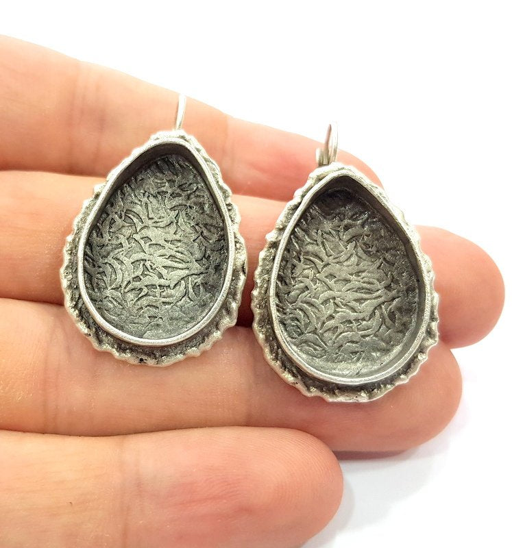 Earring Blank Base Settings Silver Resin Blank Cabochon Base inlay Blank Mountings Antique Silver Plated Brass (25x18mm blank) 1 Set  G14517