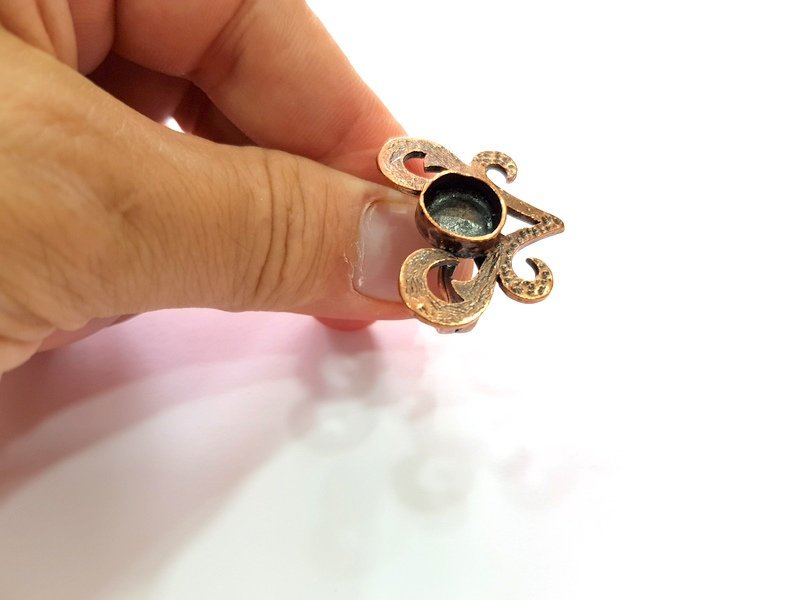 Copper Ring Settings inlay Ring Blank Mosaic Ring Bezel Base Cabochon Mountings ( 10 mm blank) Antique Copper Plated Brass G14235