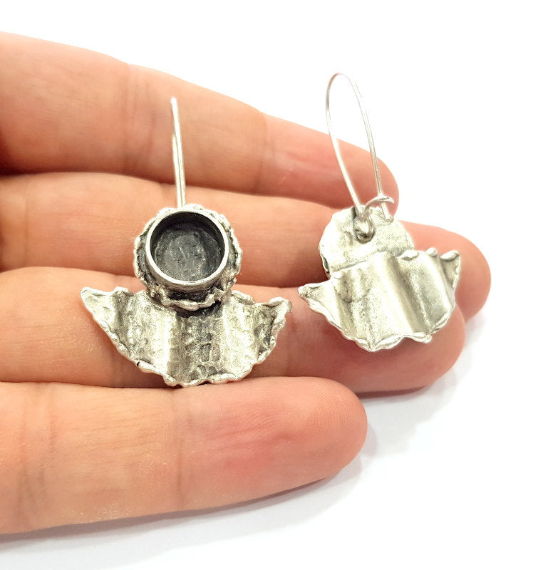 Earring Blank Base Settings Silver Resin Blank Cabochon Base inlay Blank Mountings Antique Silver Plated Brass (10mm blank) 1 Set  G14519