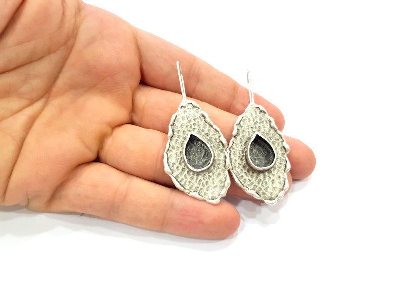 Earring Blank Base Settings Silver Resin Blank Cabochon Base inlay Blank Mountings Antique Silver Plated Brass (14x10mm blank) 1 Set  G14520