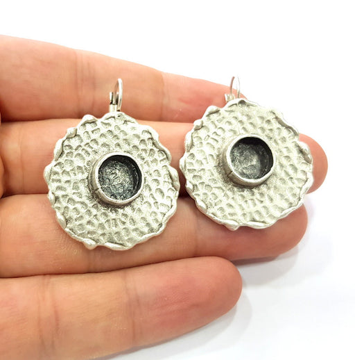 Earring Blank Base Settings Silver Resin Blank Cabochon Base inlay Blank Mountings Antique Silver Plated Brass (10mm blank) 1 Set  G14523