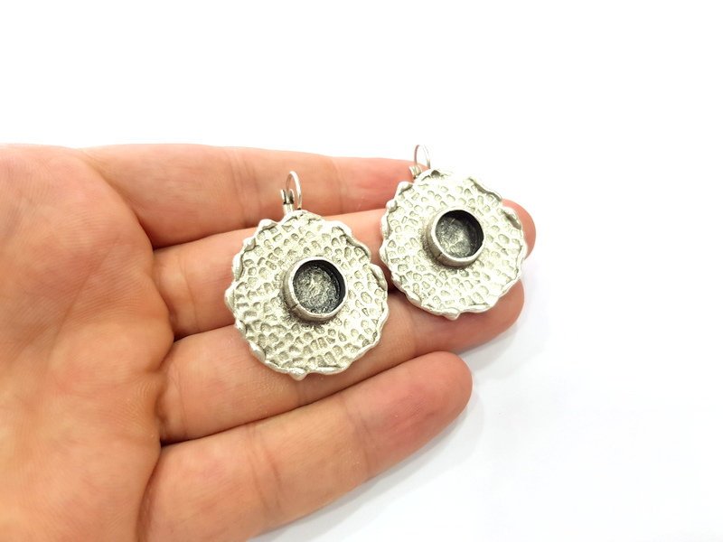 Earring Blank Base Settings Silver Resin Blank Cabochon Base inlay Blank Mountings Antique Silver Plated Brass (10mm blank) 1 Set  G14523
