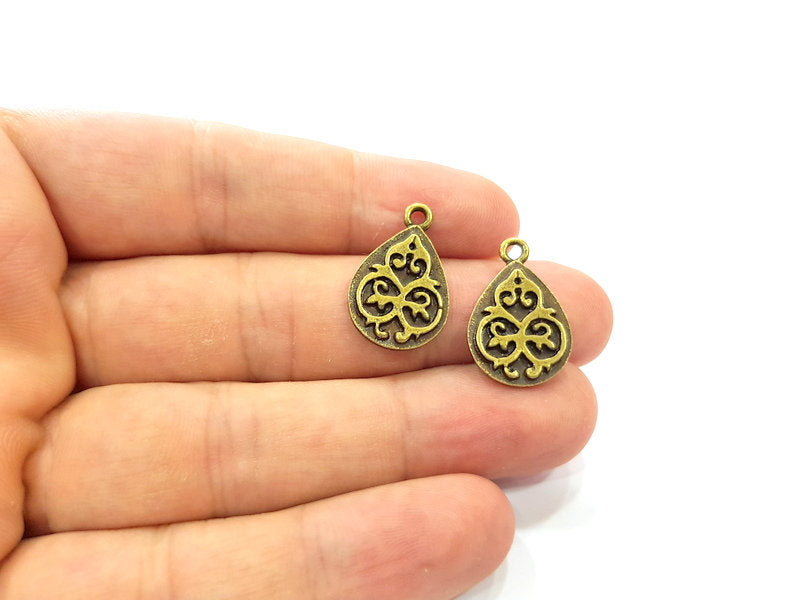 6 Drop Charm Antique Bronze Charm Antique Bronze Plated Metal  (22x14mm) G14526