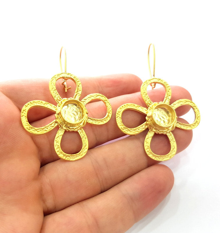 Earring Blank Base Settings Gold Resin Blank Cabochon Bases inlay Blank Mountings Gold Plated Brass (10mm blank) 1 Set  G14532