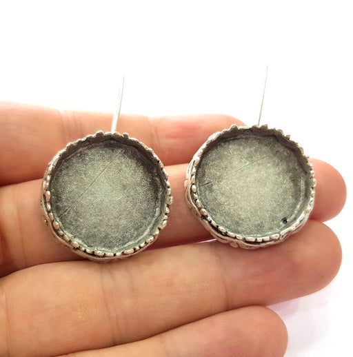 Earring Blank Base Settings Silver Resin Blank Cabochon Base inlay Blank Mountings Antique Silver Plated Brass (25mm blank) 1 Set  G14534