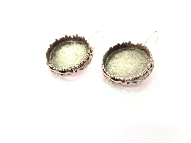 Earring Blank Base Settings Silver Resin Blank Cabochon Base inlay Blank Mountings Antique Silver Plated Brass (25mm blank) 1 Set  G14534