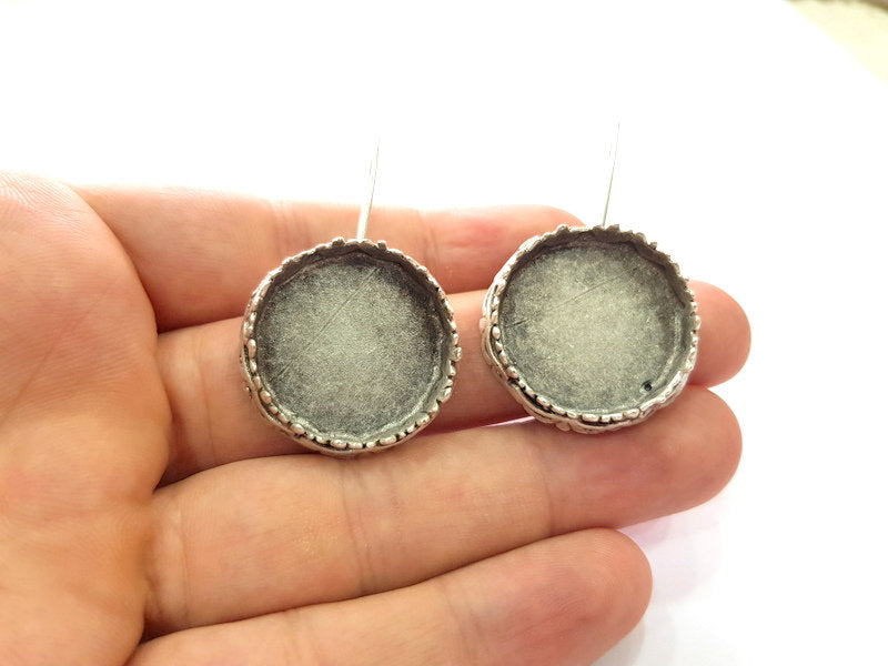 Earring Blank Base Settings Silver Resin Blank Cabochon Base inlay Blank Mountings Antique Silver Plated Brass (25mm blank) 1 Set  G14534