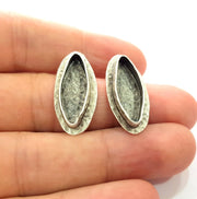 Earring Blank Base Settings Silver Resin Blank Cabochon Base inlay Blank Mountings Antique Silver Plated Brass (22x8mm blank) 1 Set  G14536