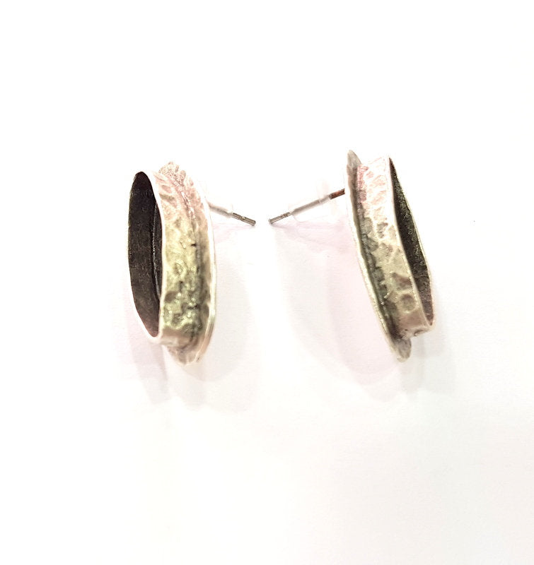 Earring Blank Base Settings Silver Resin Blank Cabochon Base inlay Blank Mountings Antique Silver Plated Brass (22x8mm blank) 1 Set  G14536