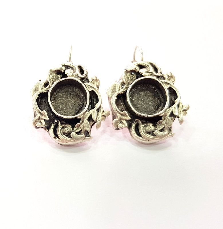 Earring Blank Base Settings Silver Resin Blank Cabochon Base inlay Blank Mountings Antique Silver Plated Brass (10mm blank) 1 Set  G14538