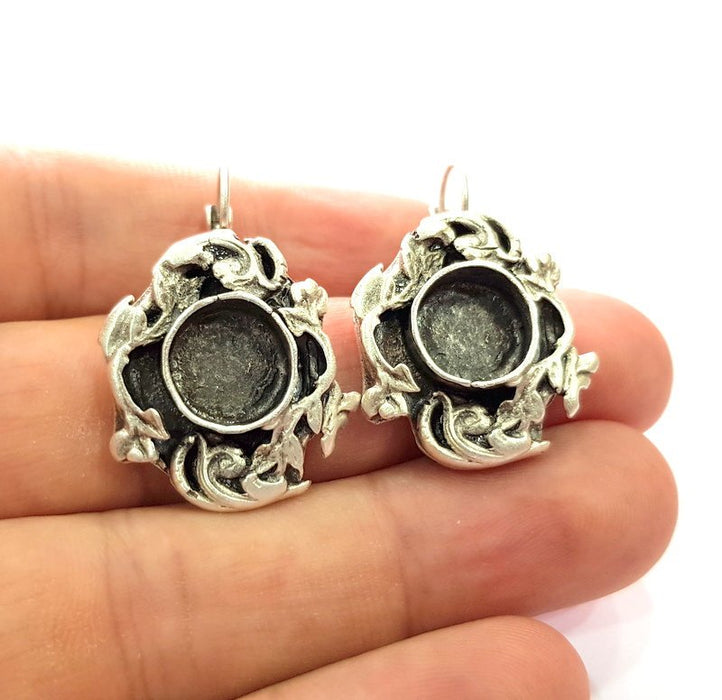 Earring Blank Base Settings Silver Resin Blank Cabochon Base inlay Blank Mountings Antique Silver Plated Brass (10mm blank) 1 Set  G14538