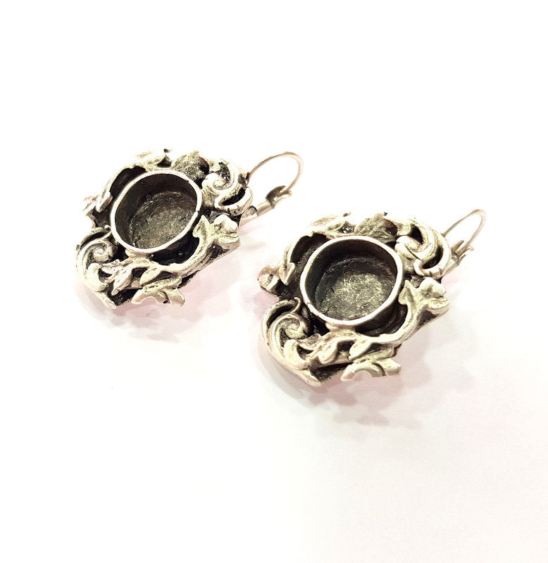 Earring Blank Base Settings Silver Resin Blank Cabochon Base inlay Blank Mountings Antique Silver Plated Brass (10mm blank) 1 Set  G14538