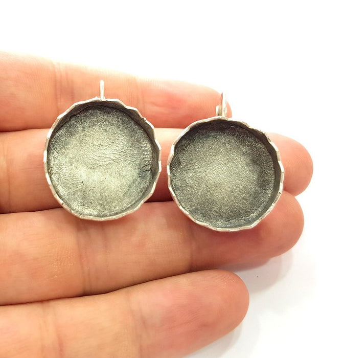 Earring Blank Base Settings Silver Resin Blank Cabochon Base inlay Blank Mountings Antique Silver Plated Brass (25mm blank) 1 Set  G14540