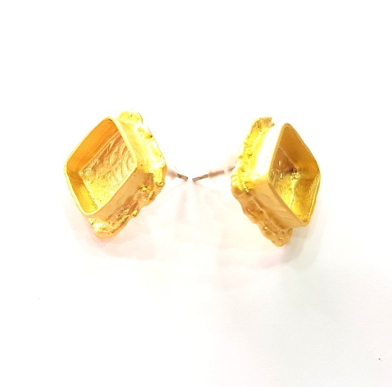 Earring Blank Base Settings Gold Resin Blank Cabochon Bases inlay Blank Mountings Gold Plated Brass (10x10mm blank) 1 Set  G14541