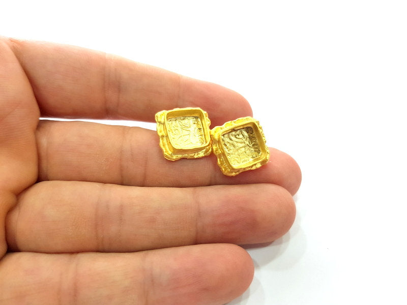 Earring Blank Base Settings Gold Resin Blank Cabochon Bases inlay Blank Mountings Gold Plated Brass (10x10mm blank) 1 Set  G14541