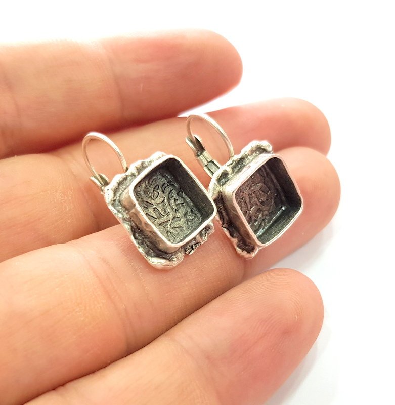 Earring Blank Base Settings Silver Resin Blank Cabochon Base inlay Blank Mountings Antique Silver Plated Brass (10mm blank) 1 Set  G14544