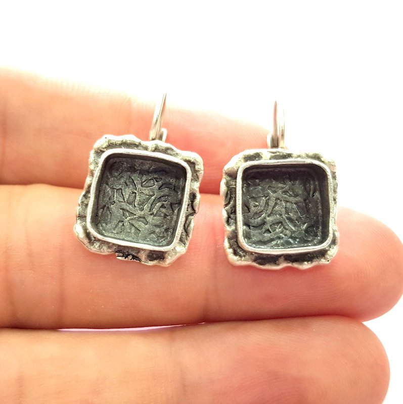 Earring Blank Base Settings Silver Resin Blank Cabochon Base inlay Blank Mountings Antique Silver Plated Brass (10mm blank) 1 Set  G14544