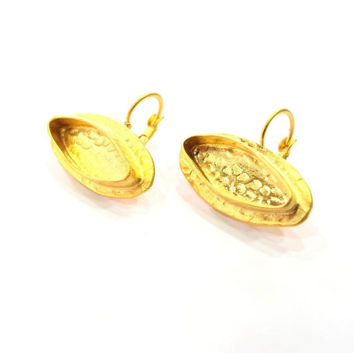 Earring Blank Base Settings Gold Resin Blank Cabochon Bases inlay Blank Mountings Gold Plated Brass (22x8 mm blank) 1 Set  G14545