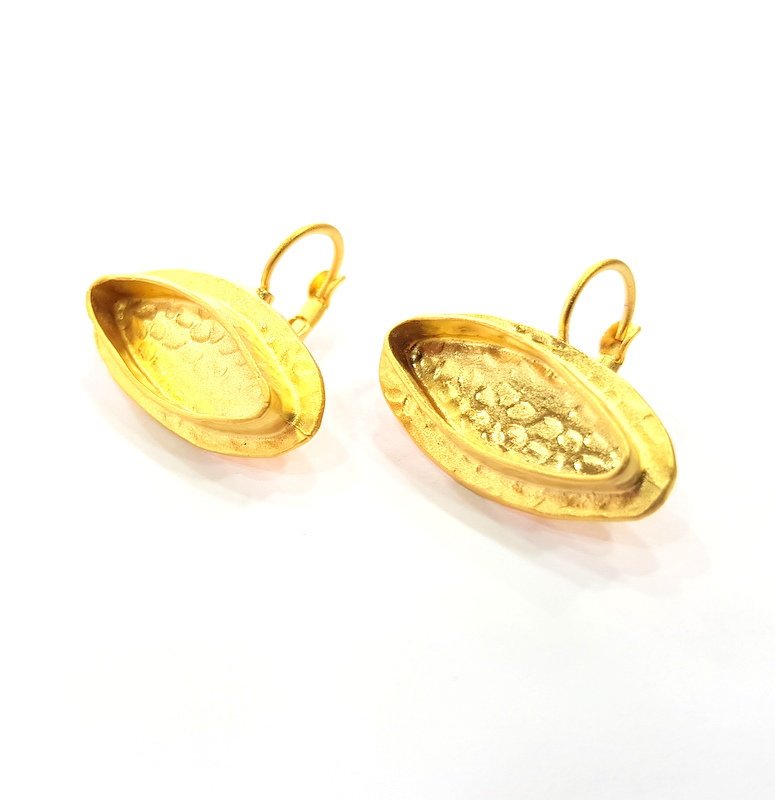 Earring Blank Base Settings Gold Resin Blank Cabochon Bases inlay Blank Mountings Gold Plated Brass (22x8 mm blank) 1 Set  G14545