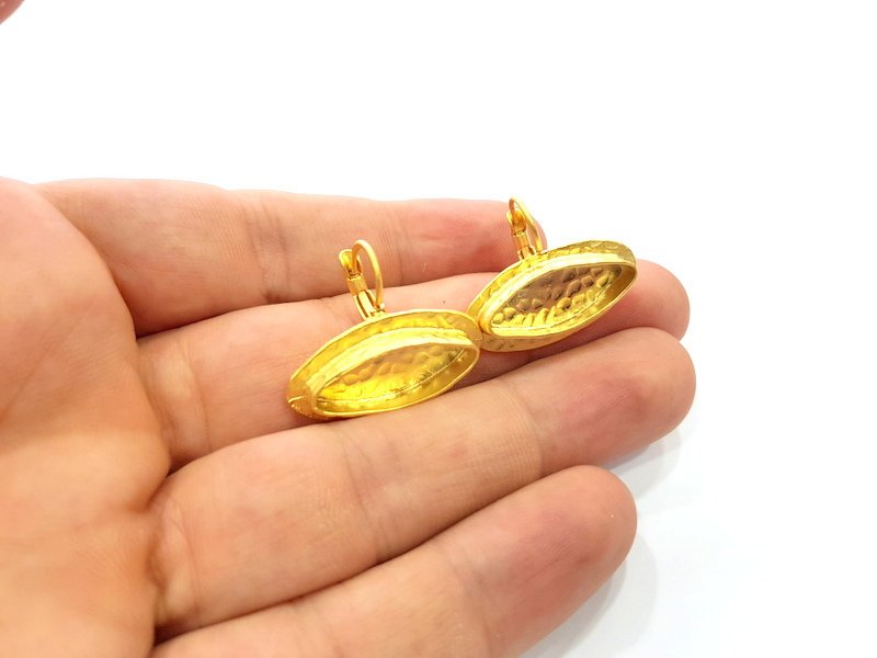 Earring Blank Base Settings Gold Resin Blank Cabochon Bases inlay Blank Mountings Gold Plated Brass (22x8 mm blank) 1 Set  G14545