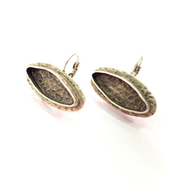 Earring Blank Base Settings Silver Resin Blank Cabochon Base inlay Blank Mountings Antique Silver Plated Brass (22x8mm blank) 1 Set  G14546