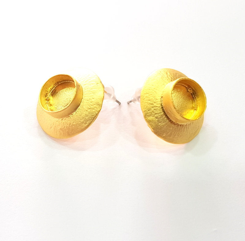 Earring Blank Base Settings Gold Resin Blank Cabochon Bases inlay Blank Mountings Gold Plated Brass (10mm blank) 1 Set  G14547