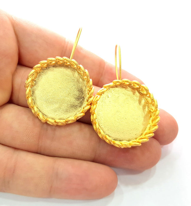 Earring Blank Base Settings Gold Resin Blank Cabochon Bases inlay Blank Mountings Gold Plated Brass (25mm blank) 1 Set  G14549
