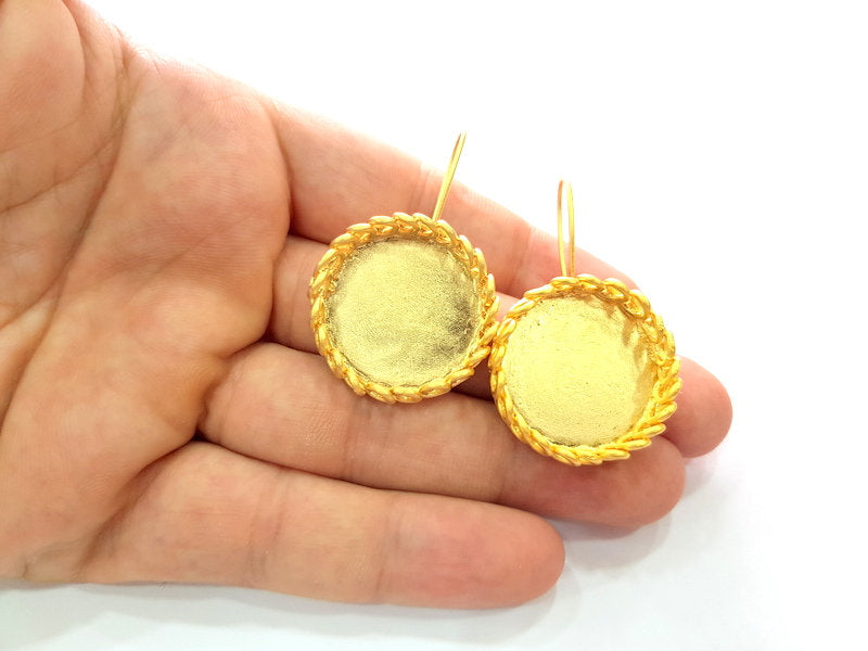 Earring Blank Base Settings Gold Resin Blank Cabochon Bases inlay Blank Mountings Gold Plated Brass (25mm blank) 1 Set  G14549