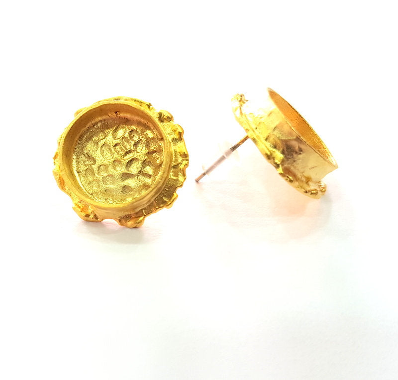 Earring Blank Base Settings Gold Resin Blank Cabochon Bases inlay Blank Mountings Gold Plated Brass (14mm blank) 1 Set  G14550
