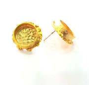 Earring Blank Base Settings Gold Resin Blank Cabochon Bases inlay Blank Mountings Gold Plated Brass (14mm blank) 1 Set  G14550