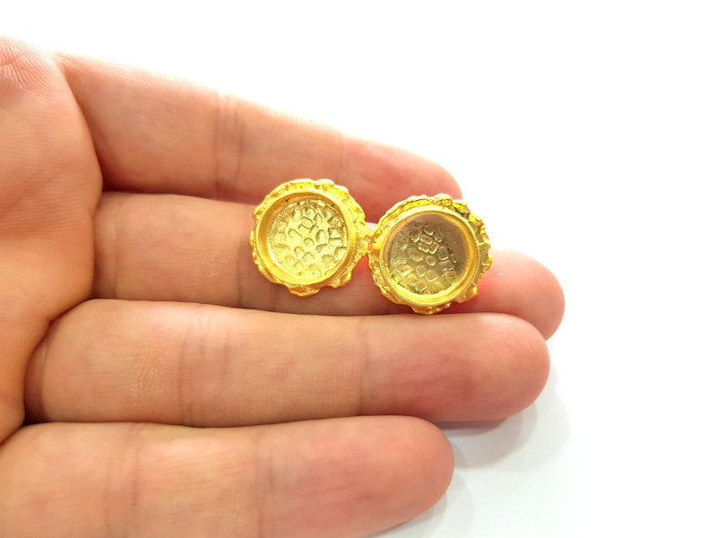 Earring Blank Base Settings Gold Resin Blank Cabochon Bases inlay Blank Mountings Gold Plated Brass (14mm blank) 1 Set  G14550